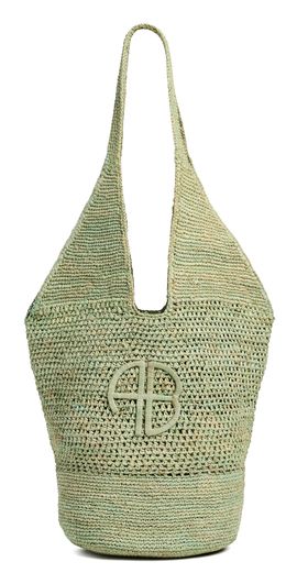 ANINE BING ANINE BING Leah Raffia Logo Hobo Bag Sea Foam Green One