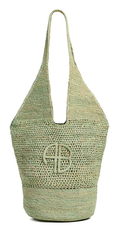 ANINE BING ANINE BING Leah Raffia Logo Hobo Bag Sea Foam Green One