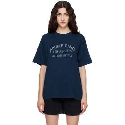 ANINE BING ANINE BING Navy Cade 'Melrose' Stencil T-shirt