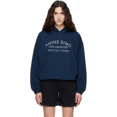 ANINE BING ANINE BING Navy Harvey 'Melrose' Stencil Hoodie
