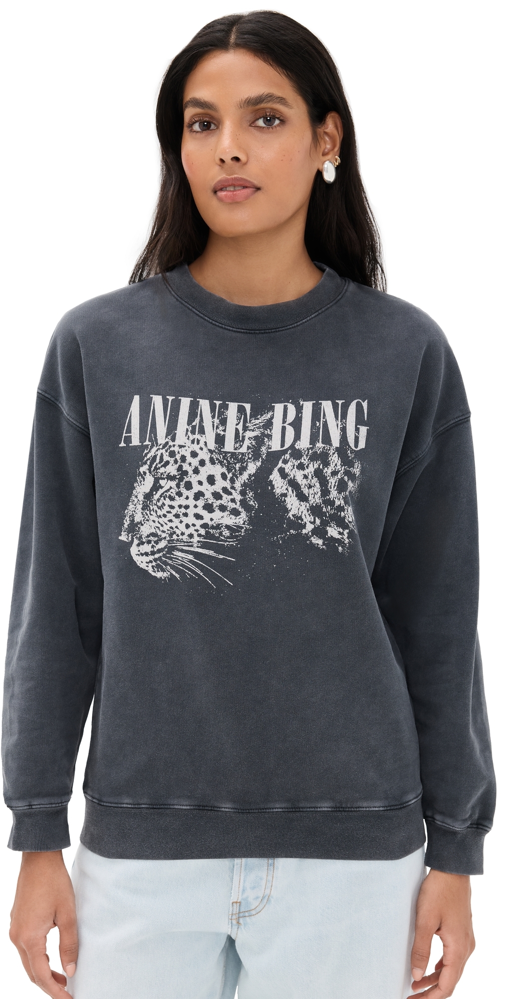 【アニービン】SPENCER SWEATSHIRT SPOTTED スウェット ANINE BING - Spencer Leopard Sweatshirt Washed Black