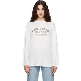 ANINE BING ANINE BING White Ivan Long Sleeve 'New York' Stencil T-shirt