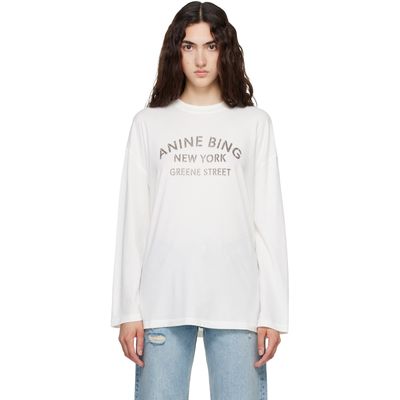 ANINE BING ANINE BING White Ivan Long Sleeve 'New York' Stencil T-shirt