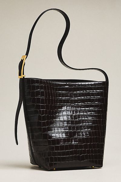 Anine Bing Elly Leather Embossed Bucket Bag