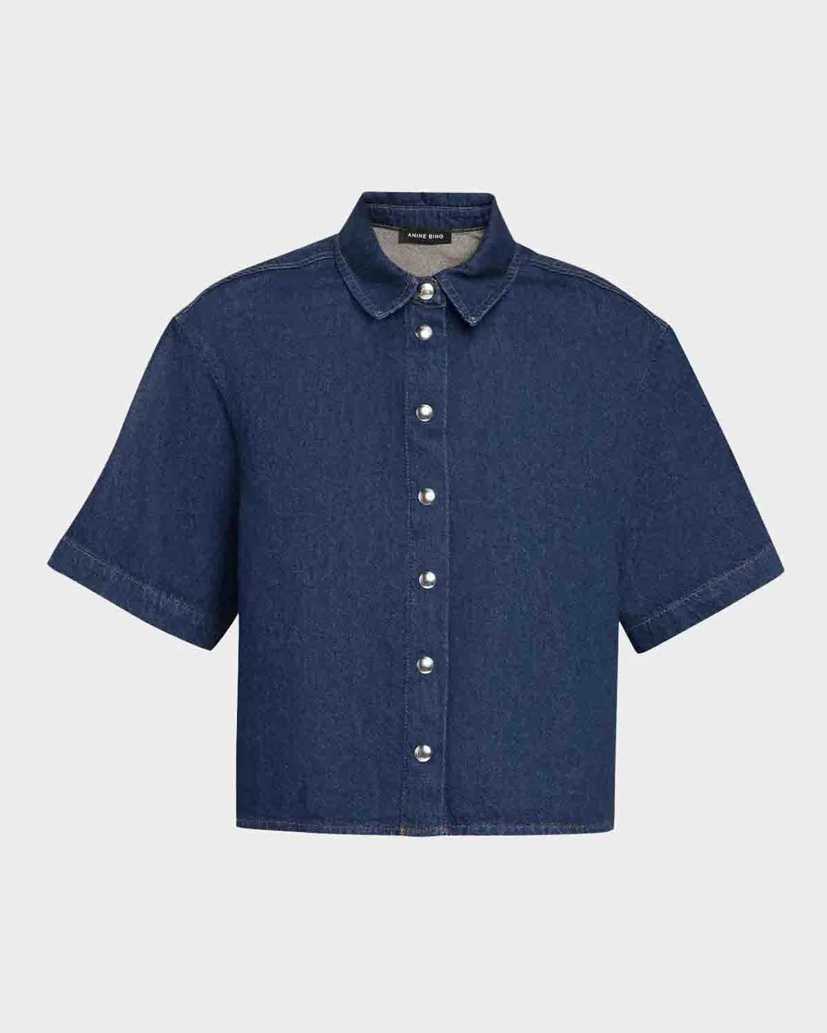 ANINE BING Lincoln Denim Crop Shirt