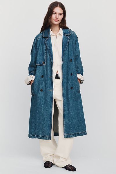 Anine Bing Rickie 100% Cotton Denim Trench Coat Jacket