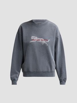 ANINE BING Women's Spencer Leopard French-Terry Crewneck Sweatshirt