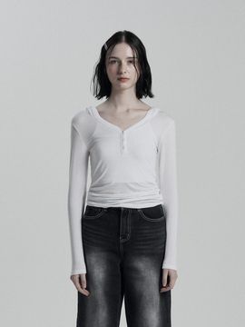 ANIV Button Long Sleeve Hoodie [Beige]