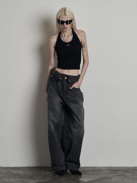 ANIV Cat Brush Fade Wide Leg Denim Pants [Rusty Black]