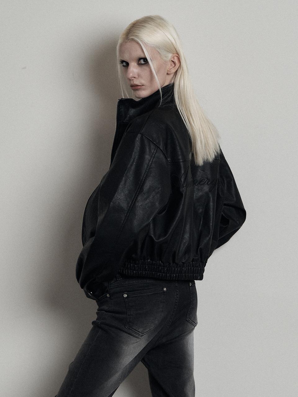 ANIV Eco Leather Two Way Logo Jacket [Black]
