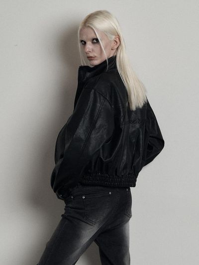 ANIV Eco Leather Two Way Logo Jacket [Black]