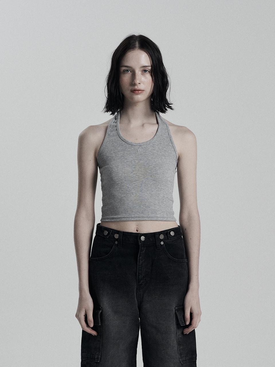 ANIV Halter-Neck Sleeveless Premium Top [Gray]