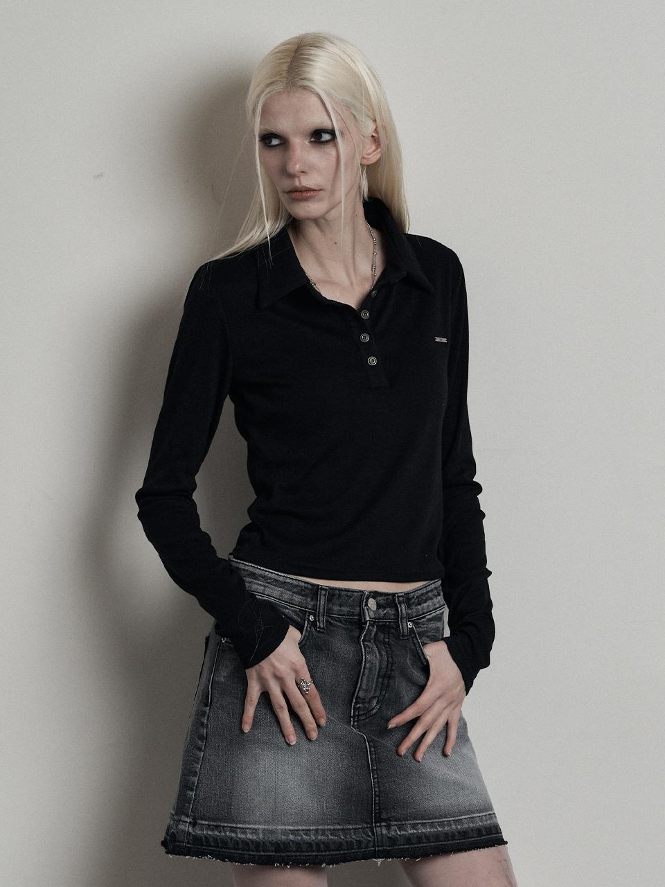 ANIV Silver Logo Collar Free-Size T-shirt [Black]