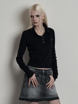 ANIV Silver Logo Collar Free-Size T-shirt [Black]