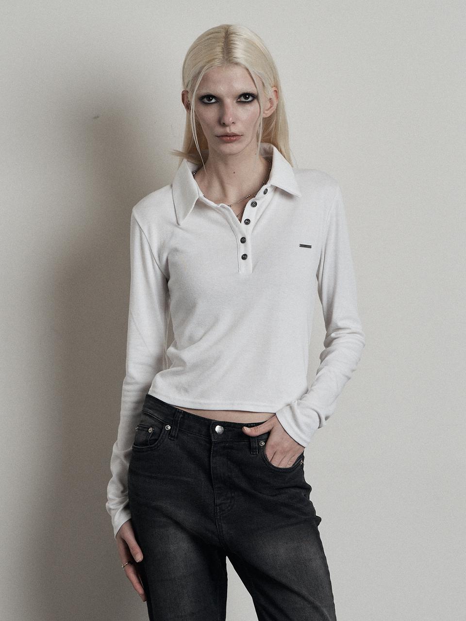 ANIV Silver Logo Collar Free Size T-shirt [Beige]