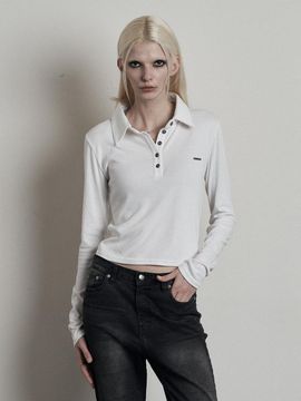 ANIV Silver Logo Collar Free Size T-shirt [Beige]