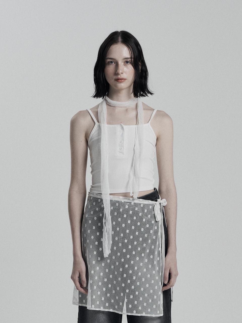 ANIV Square Neck Button Detail Sleeveless Top [Beige]