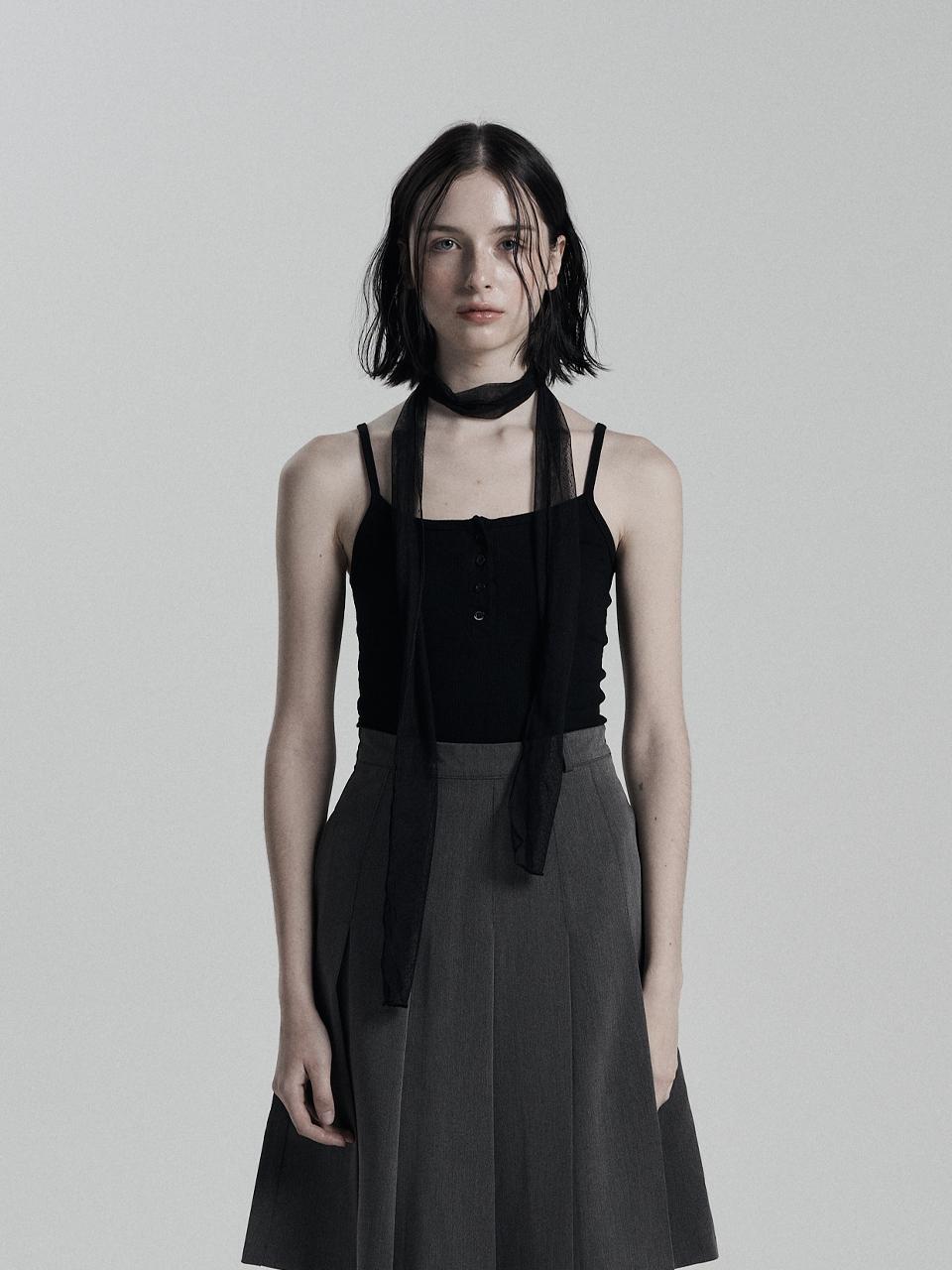 ANIV Square Neck Button Detail Sleeveless Top [Black]