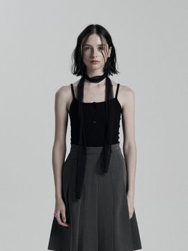 ANIV Square Neck Button Detail Sleeveless Top [Black]