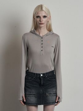 ANIV Steel Logo Button Casual Hoodie [Beige]