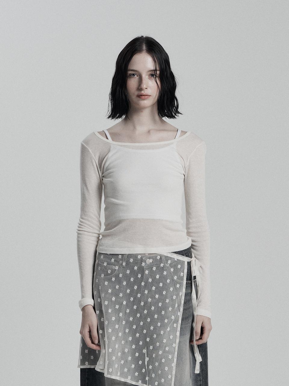 ANIV Tencel Oval-Neck Long Sleeve Top [Beige]