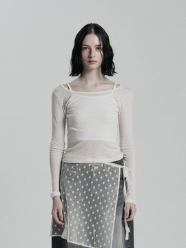 ANIV Tencel Oval-Neck Long Sleeve Top [Beige]