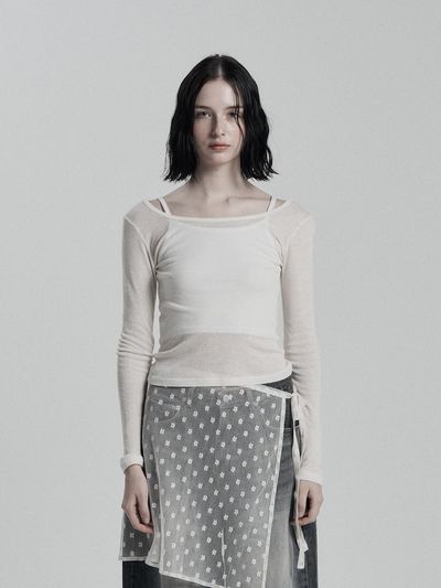ANIV Tencel Oval-Neck Long Sleeve Top [Beige]
