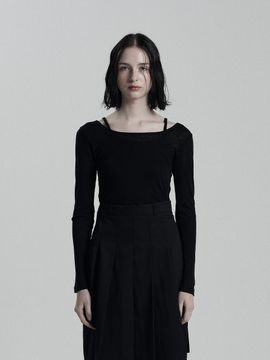 ANIV Tencel Oval-Neck Long Sleeve Top [Black]