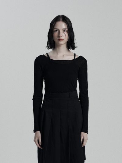 ANIV Tencel Oval-Neck Long Sleeve Top [Black]