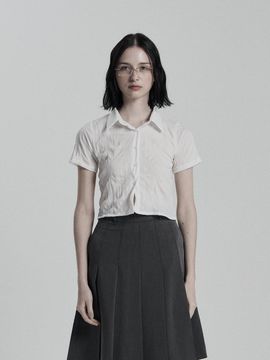 ANIV Wrinkle Texture Polyester Button Shirt [Beige]