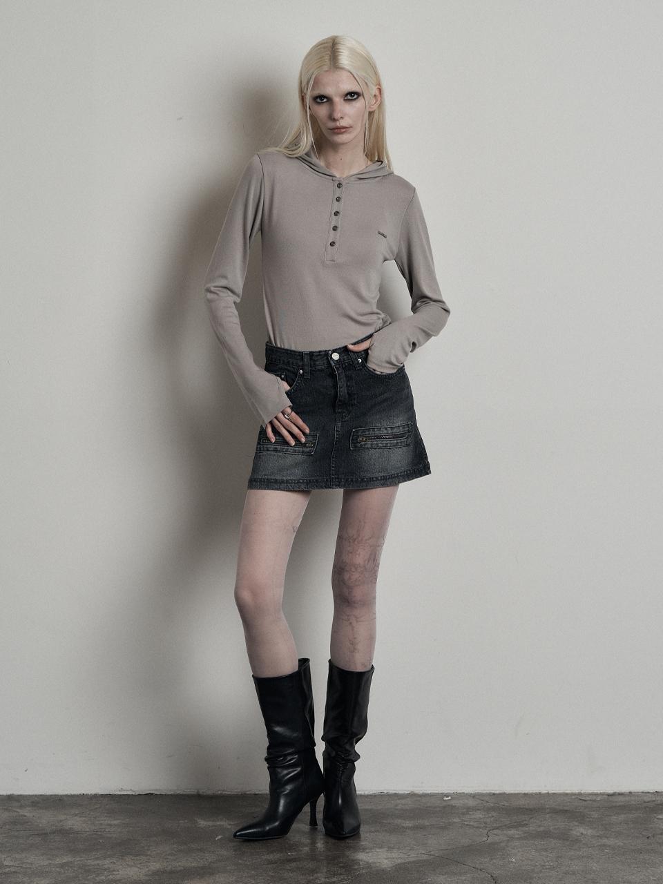 ANIV Zipper Denim Vintage Skirt [Blue]