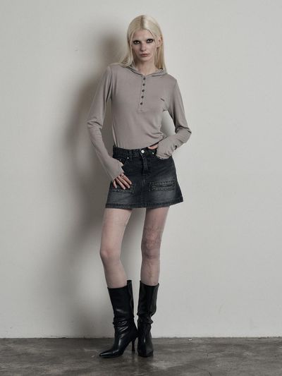 ANIV Zipper Denim Vintage Skirt [Blue]