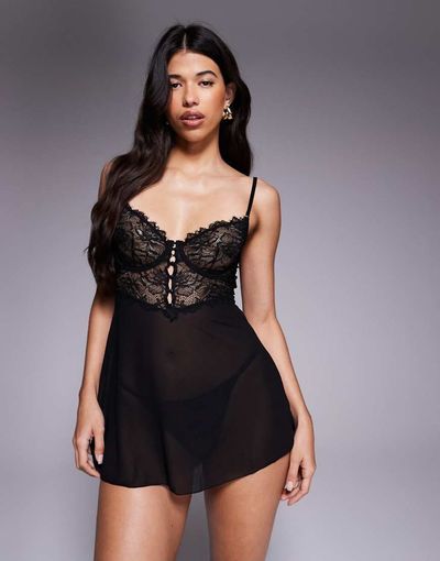 Ann Summers Ann Summers Iris babydoll and thong set in black