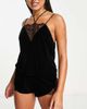 Ann Summers Ann Summers velvet cami short set with lace insert and strapping detail in black - 1