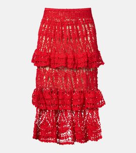 Anna Kosturova Anna Kosturova Elsie crochet ruffled cotton midi skirt