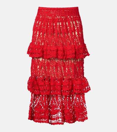 Anna Kosturova Anna Kosturova Elsie crochet ruffled cotton midi skirt