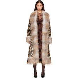 Anna Sui Anna Sui Beige & Brown Belted Faux-Fur Coat