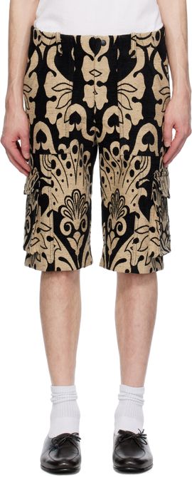 Anna Sui Anna Sui Black & Beige Beardsley Tapestry Cargo Shorts