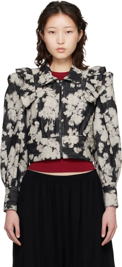 Anna Sui Anna Sui Black & Off-White Cropped Ruffle Jacket