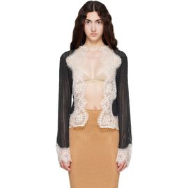 Anna Sui Anna Sui Black & Off-White Lingerie Lace Knit Cardigan