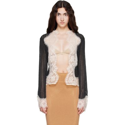 Anna Sui Anna Sui Black & Off-White Lingerie Lace Knit Cardigan