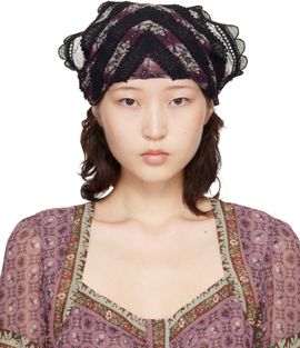 Anna Sui Anna Sui Black & Purple Cameo Stripe Print Headscarf