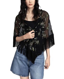 Anna Sui Anna Sui Bluebell Embroidered Chiffon Fringe Shawl