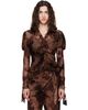 Anna Sui Anna Sui Brown Dahlia Tulle Knit Long Sleeve Blouse - 1