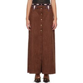 Anna Sui Anna Sui Brown Faux-Suede Appliqué Maxi Skirt