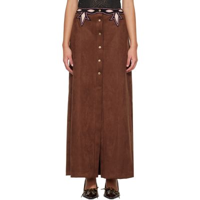 Anna Sui Anna Sui Brown Faux-Suede Appliqué Maxi Skirt