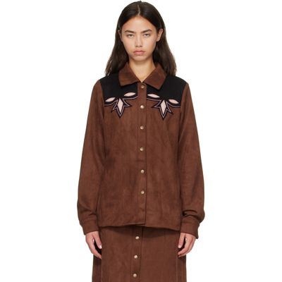 Anna Sui Anna Sui Brown Faux-Suede Appliqué Overshirt