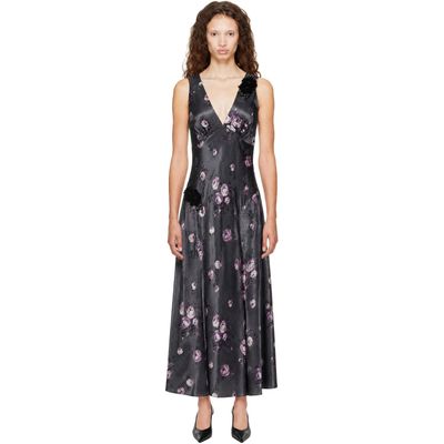 Anna Sui Anna Sui Gray Floral Appliqué Maxi Dress