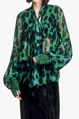 Anna Sui Anna Sui Jewel Jaguar Chiffon Tie Blouse