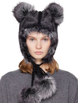 Anna Sui Anna Sui SSENSE Exclusive Black & Gray Faux Fur Teddy Bear Hat